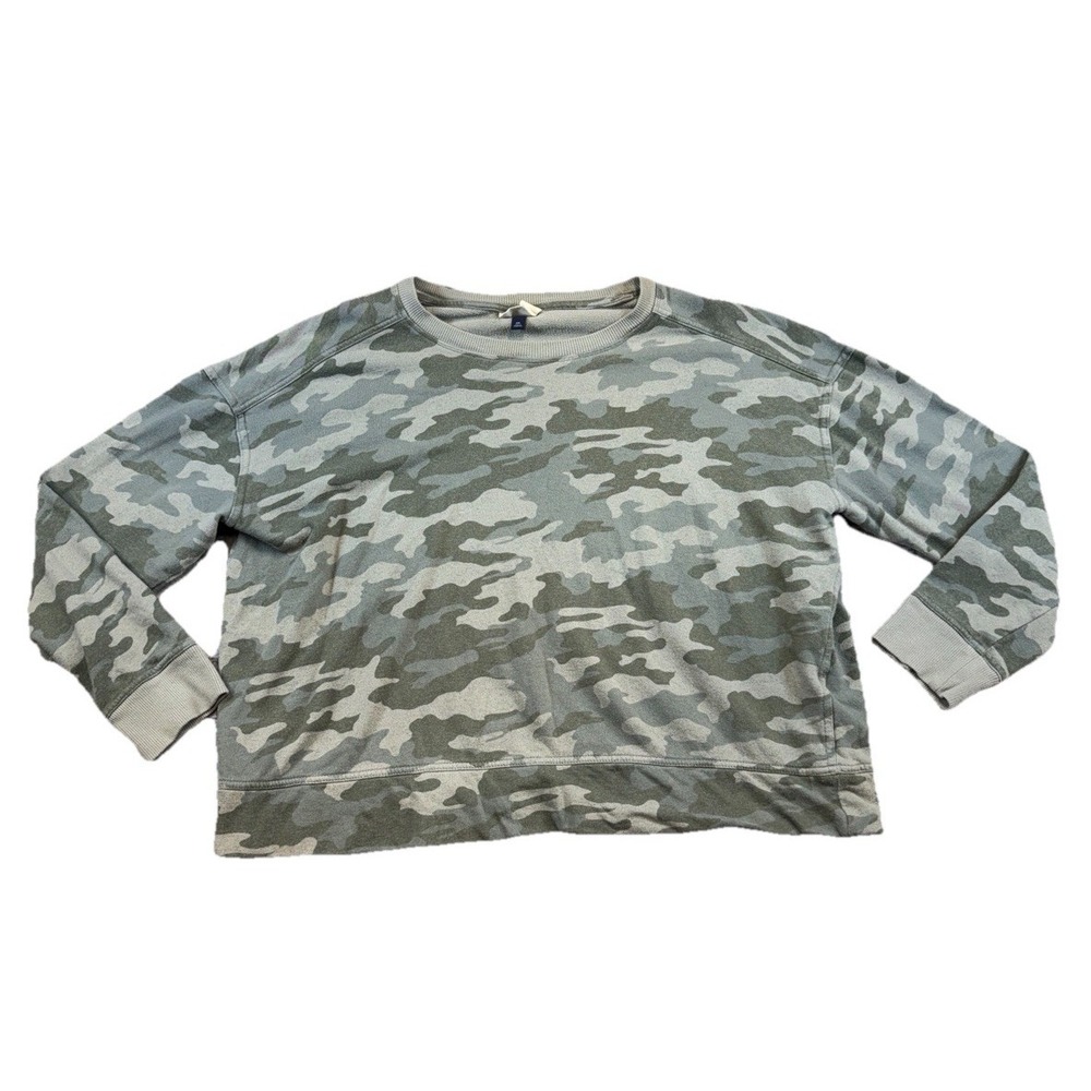 Universal Thread Cropped Camo Sweatshirt Green Crew Neck XXL Normcore